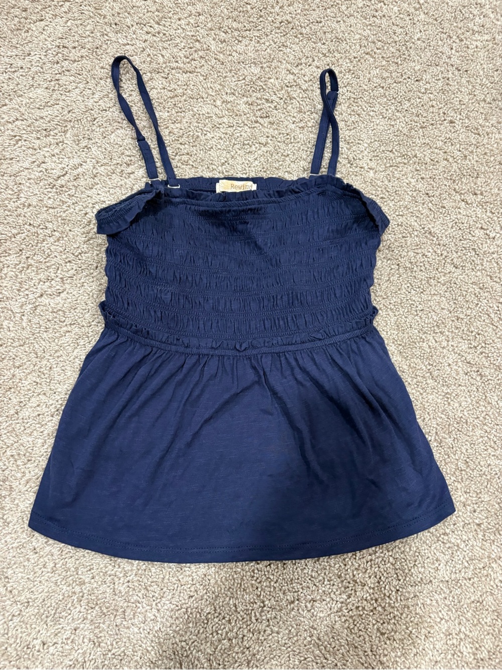 Rewind Navy Smocked Camisole Tank Top